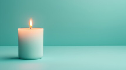 Serene candle glowing against a teal background
