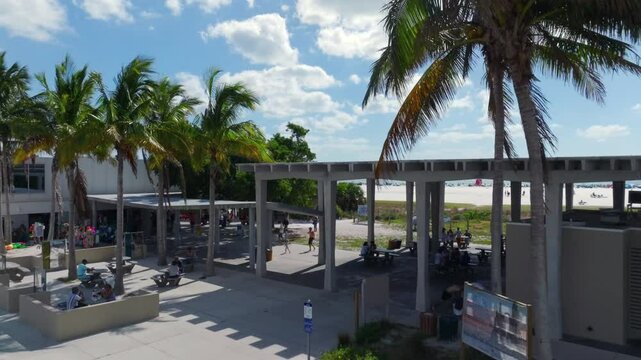 Drone flyover of  Siesta Key Beach on a sunny day in Sarasota Florida