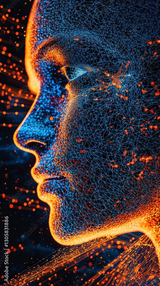 Poster dynamic futuristic visage in electrifying wire framework