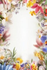 Beautiful background template made of Spring flowers.