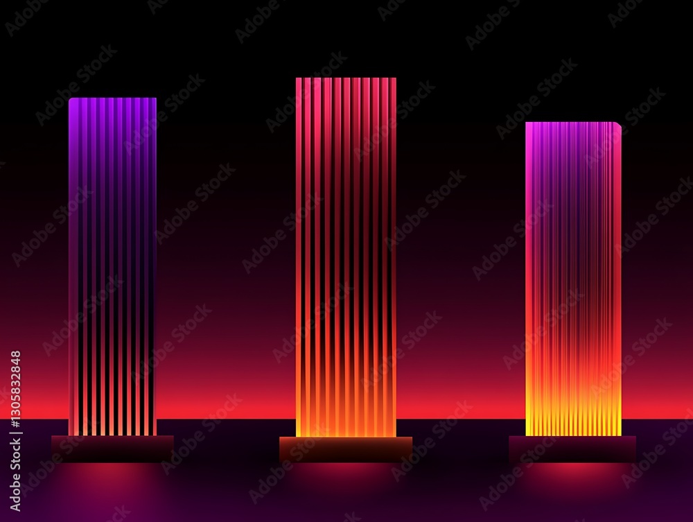 Poster illuminated columns abstract minimalist scene with vibrant gradients