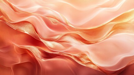 Warm rose gold and coral abstract waves, glowing and rich with subtle glossy transitions