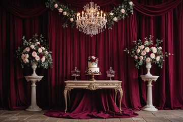 Sophisticated Burgundy Patterned Backdrop for Wedding Decorations and Invitations