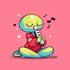 Cute Alien Playing Pan Flute
