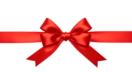 Fototapeta premium Png transparent background, A red ribbon bow sits centered on a plain white background