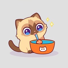 Cute Cat Drinking from Bowl
