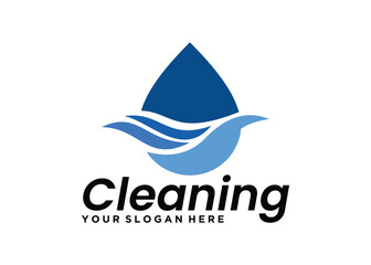 Cleaning service design with blue water and waves isolated on white background