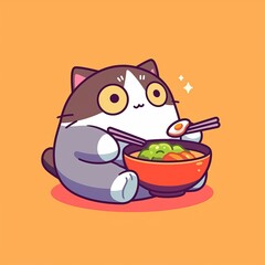 Cute Cat Eating Ramen