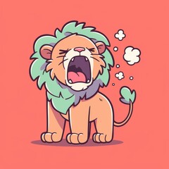Cartoon Lion Roaring, Red Background