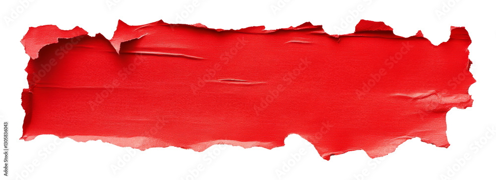 Poster torn red paper texture with rough edges on transparent background. abstract art design.