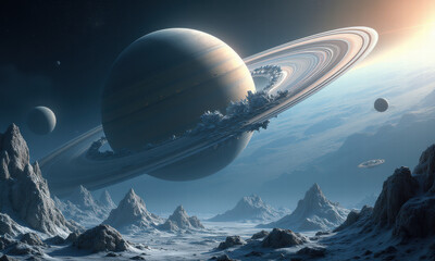 Alien Planet Ringscape: Sci-Fi Fantasy - Otherworldly landscapes