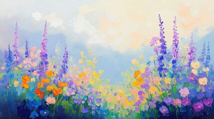 A stunning array of colorful wildflowers blooming in a lush garden, creating a vibrant and artistic natural landscape