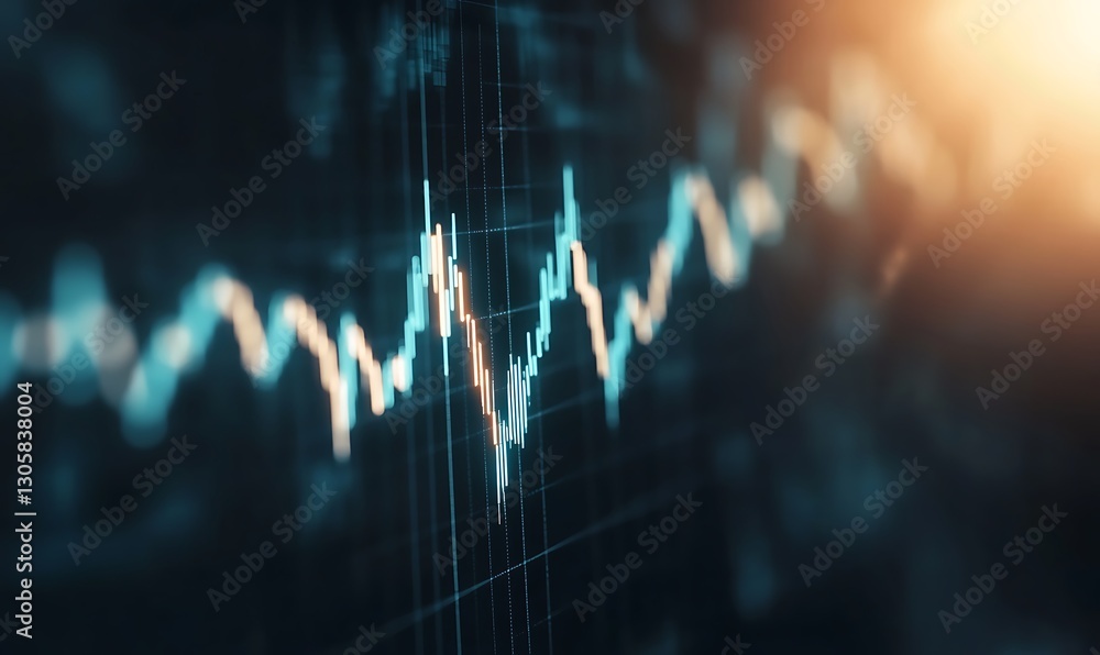 Poster AI-generated economic predictions visualized in a glowing stock image format.
