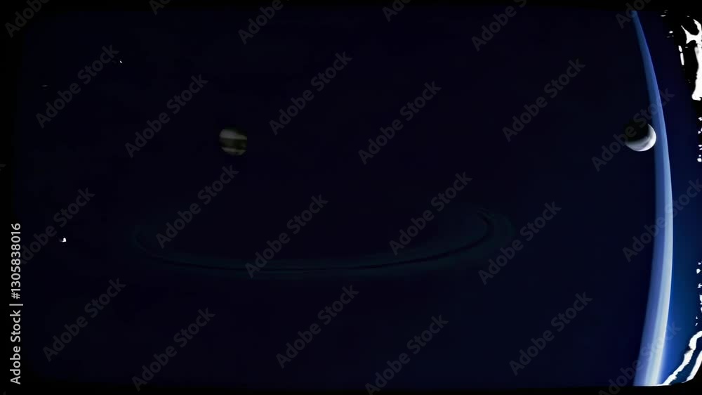 Aufkleber retro video style depicting planets with rings in space. wide-angle view with a vintage tv screen ef