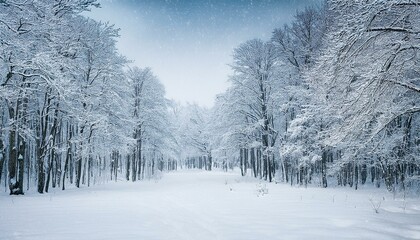 Fototapeta premium Winter white forest with snow, Christmas background