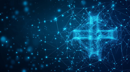 Futuristic glowing digital network with interconnected blue particles