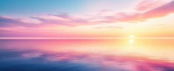 Fototapeta premium Serene Sunset Over Calm Ocean Waters with Soft Pastel Colors Reflecting in the Water Creating a Dreamy and Tranquil Atmosphere