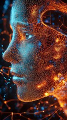 Dynamic and abstract mesh face with glowing hues