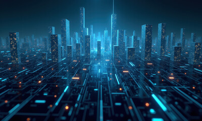 Obraz premium Futuristic Cityscape: Digital Highway at Night - Futuristic Citysc.