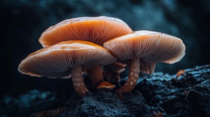 Closeup view of fresh mushroom in forest in Spring.