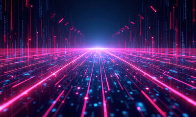 Futuristic Digital Highway, Neon Lights - Metaverse