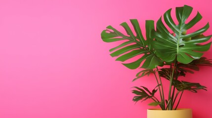 Obraz premium Vibrant Green Plant Against Bright Pink Backgrounds for Use in