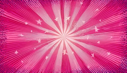 pink pop art dot comic lines sunburst colorful star in the center and pink background