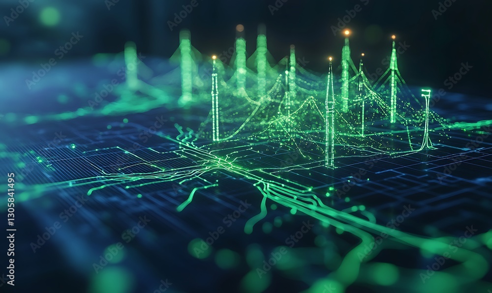 Poster A futuristic image of an AI-optimized global energy network concept.