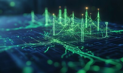 A futuristic image of an AI-optimized global energy network concept.