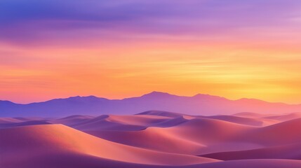 Serene desert landscape with rolling dunes bathed in warm sunset hues. Perfect for travel, adventure, and nature themes