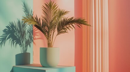 Obraz premium Modern Tropical Plant Decor with Soft Shadows