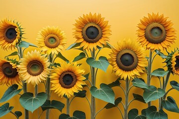 Cheerful Summer Sunflowers on a Vibrant Yellow Background