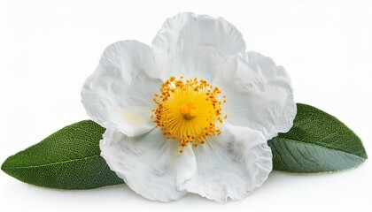 Cistus ladanifer flower plant isolated on on white transparent background, cut out png element. Cistus ladaniferus white flower