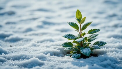 Resilient Green Plant Emerging from Winter Snow Nature s Strength and Perseverance