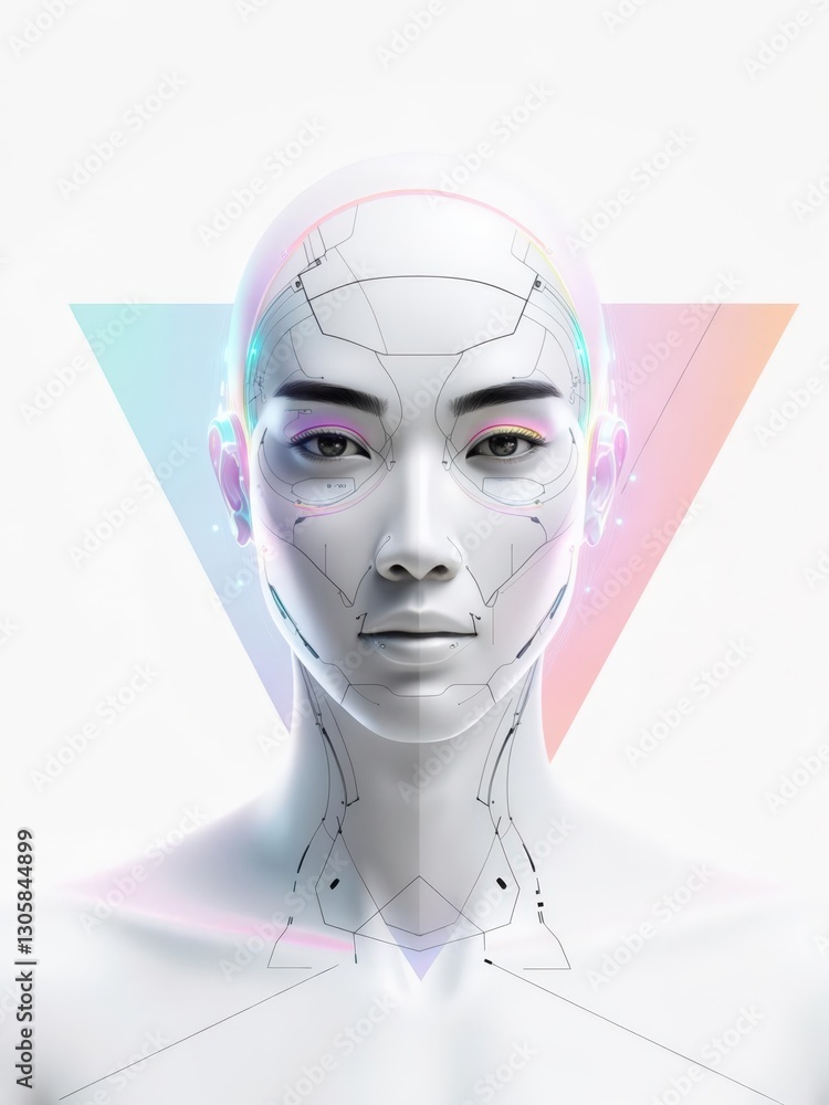 Poster futuristic humanoid robot with a sleek design and glowing features