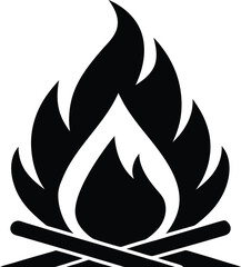 bonfire silhouette, campfire with flames, outdoor adventure symbol, vector illustration  
