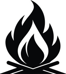 bonfire silhouette, campfire with flames, outdoor adventure symbol, vector illustration  
