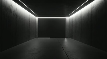 An illuminated concrete corridor with a minimalist design aesthetic