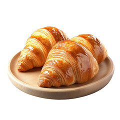 Delicious Buttery Golden Croissant: Freshly Baked Breakfast Pastry on Wooden Plate - Artisanal Homemade Treat