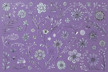 Playful Doodle Art on Lavender Gray Canvas for Cheerful Home Decor