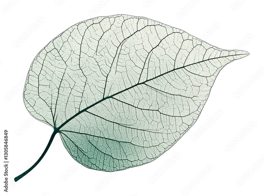 Poster translucent leaf with intricate veins on transparent background. nature and texture study.