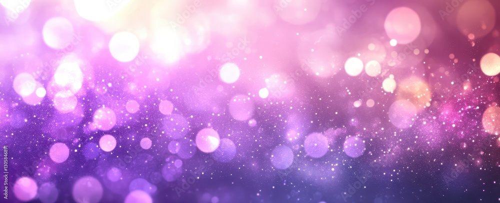 Poster soft gradient bokeh lights in purple and pink with sparkling particles for background design and cre