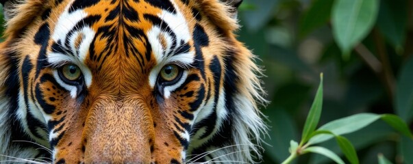 Bengal tiger fur texture with white and black stripes in a jungle background, white, wild animals