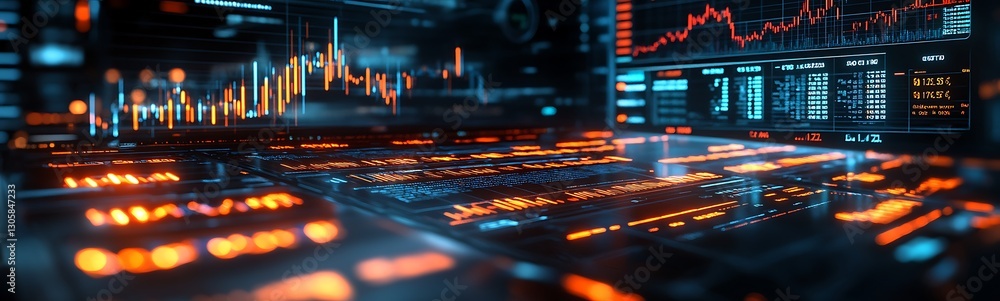 Poster AI-driven financial analysis interface showcasing futuristic design elements in an engaging format.