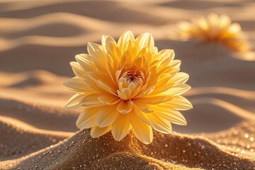 Vibrant Golden Flower Petals Blooming on Warm Sand Background