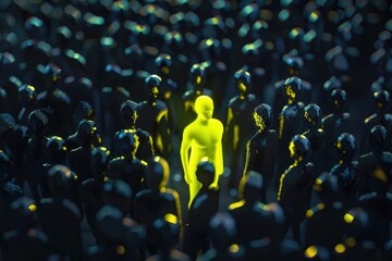 Obraz premium A glowing figure stands out in a crowd