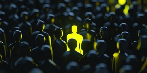Fototapeta premium A singular figure illuminated among a crowd