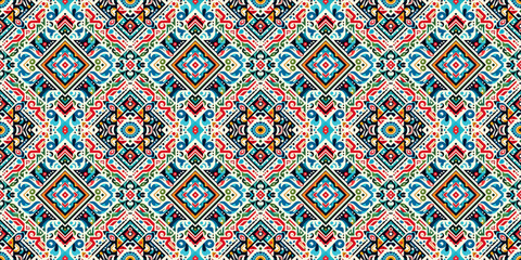 Abstract traditional tribal seamless geometric pattern with geometric elements