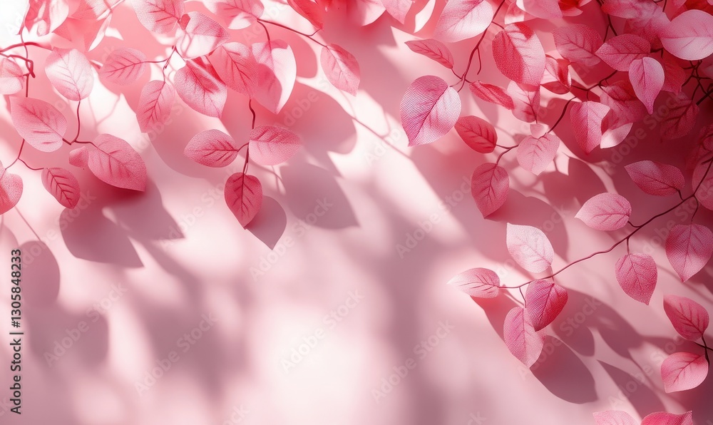 Poster soft pink leaves against light background with shadows creating a gentle atmosphere for elegant and 