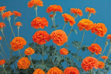 Fototapeta premium Lively Orange Geraniums in a Bright Azure Setting for a Vibrant Natural Display